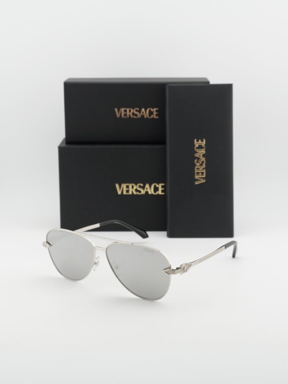 Versace VE2283 10006G Aviator Sunglasses – Silver / Grey Mirror